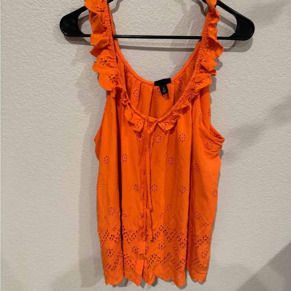 Torrid Orange Ruffled Tie Front Tank Top